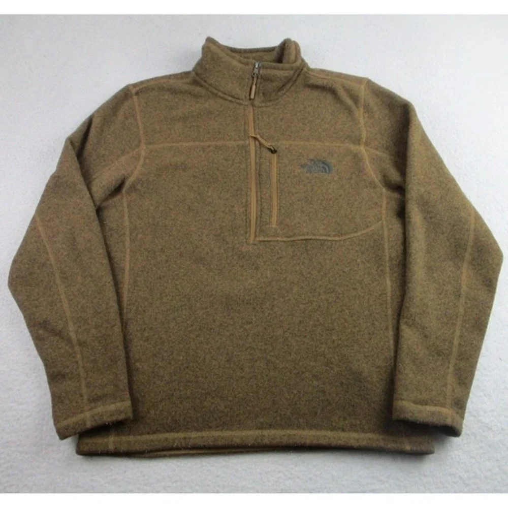 North Face Sweater Mens Medium Brown 1/4‎ Zip Fleece Outdoors Hiking Pullover M